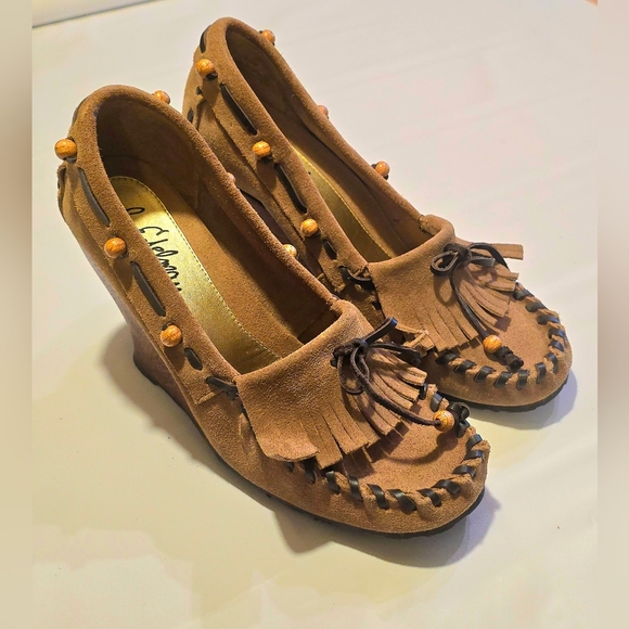Sam Edelman Suede Beaded Fringe Moccasin Wedge - Picture 4 of 10